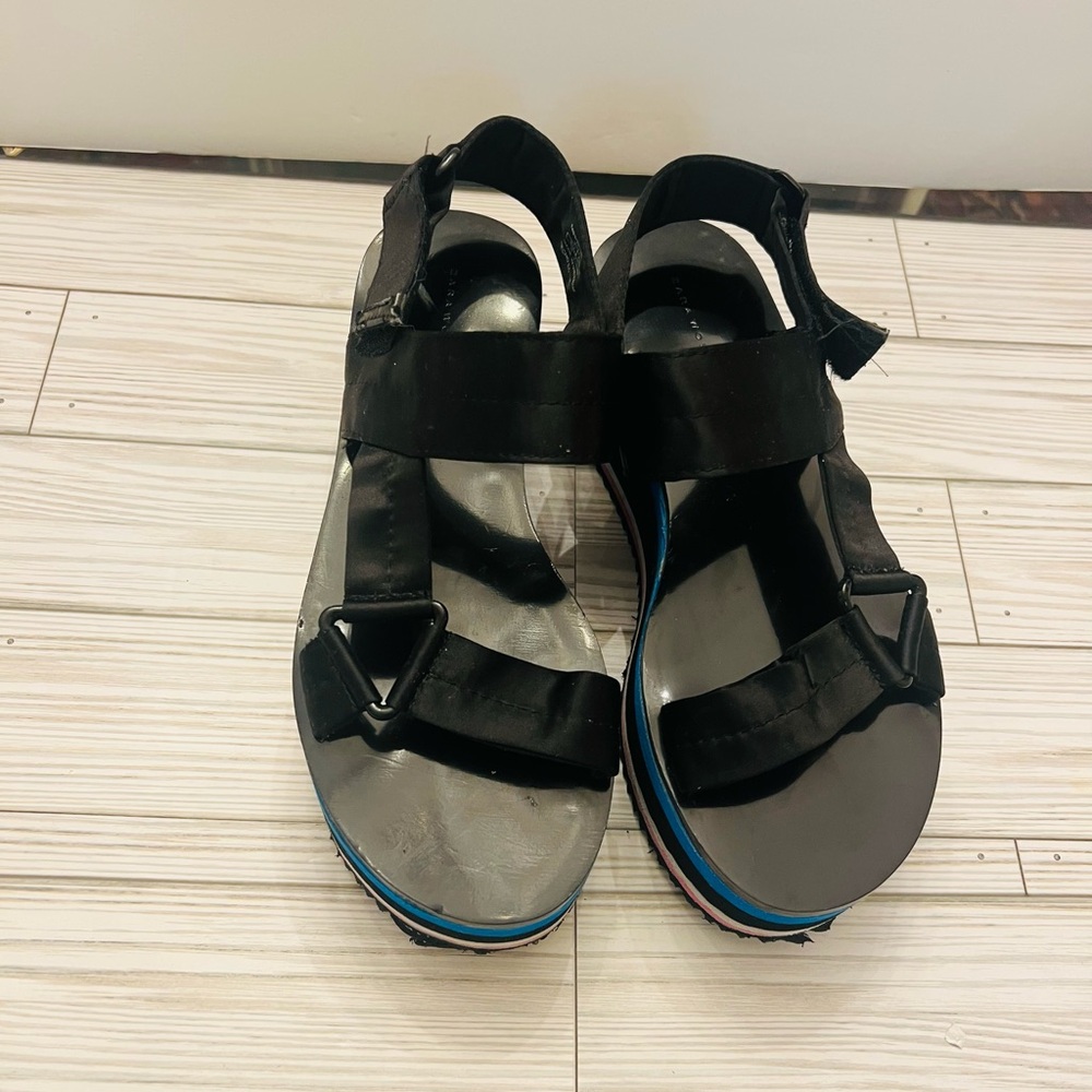 Zara Stain strap adjustable Black Wedges with Multicolor Sole Sz 6